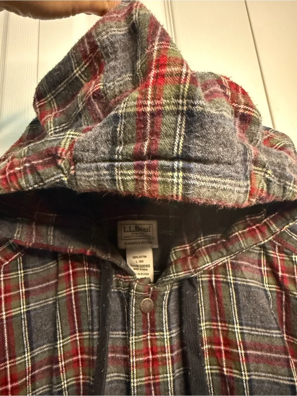 L.L. Bean Hooded Plaid Shirt Jacket - Gray & Red